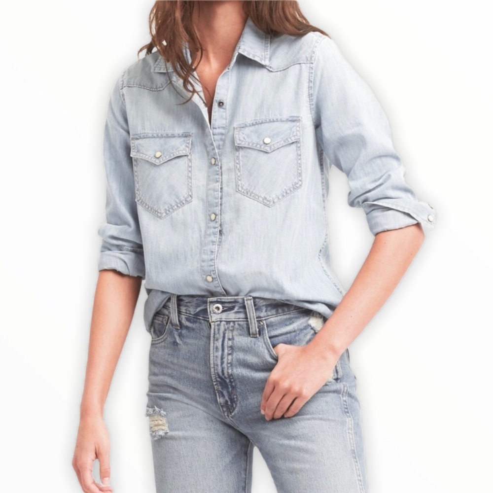 Garage Western Denim Light Wash Button Down